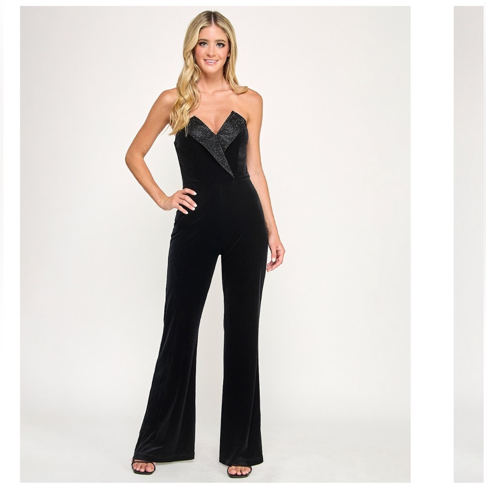 Elegant Black Velvet Jumpsuit NWOT